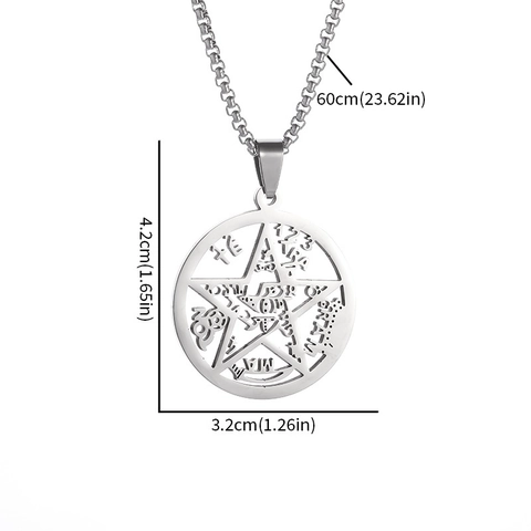 Vintage Stainless Steel Hollow Pentagram Pendant Necklace For Men Women Mystic Tetragrammaton Symbol Jewelry Accessory