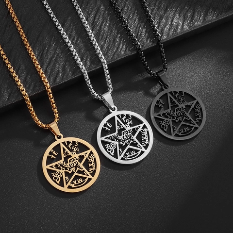Vintage Stainless Steel Hollow Pentagram Pendant Necklace For Men Women Mystic Tetragrammaton Symbol Jewelry Accessory