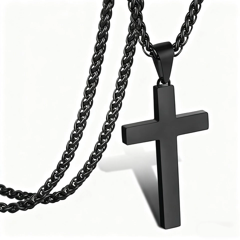 Roestvrij Staal Kruis Hanger Halsketting Gepolijst Mat Hip Hop Stijl Sieraden Tarweketting Religieuze Charm Voor Heren Dames