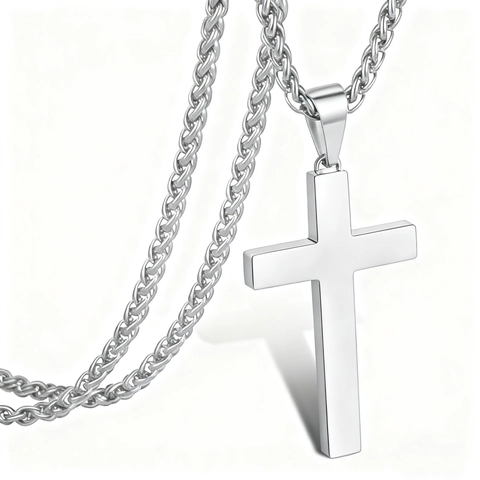 Roestvrij Staal Kruis Hanger Halsketting Gepolijst Mat Hip Hop Stijl Sieraden Tarweketting Religieuze Charm Voor Heren Dames