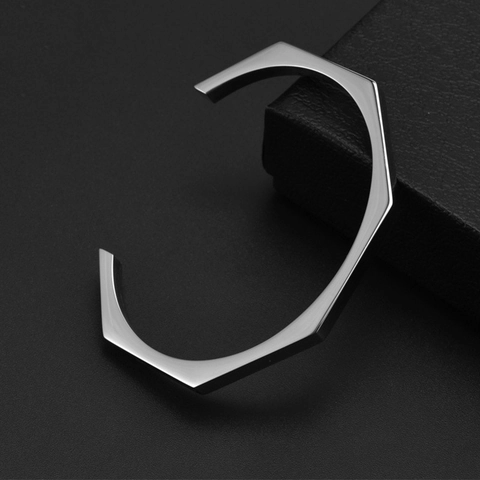 Pulsera de Puño Abierto Geométrica de Acero Inoxidable Octogonal Hexagonal Minimalista Estilo Industrial Joyería de Moda