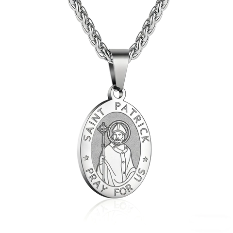 Collar Con Colgante De Medalla De San Patricio Acero Inoxidable Ovalado Religioso San Patrono Amuleto Joyería Para Hombre