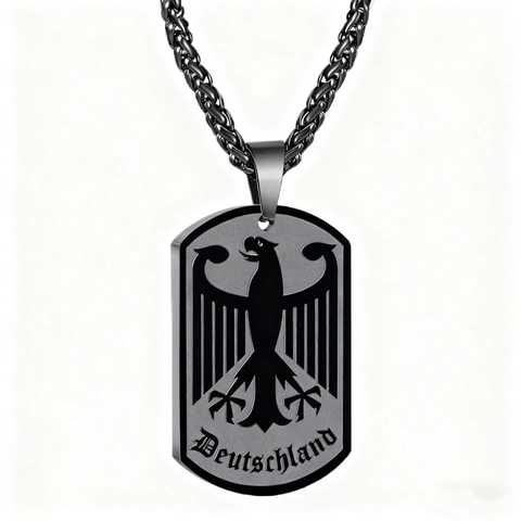 Stainless Steel German Eagle Dog Tag Pendant Necklace Men Gothic Deutschland Letter Engraved Necklaces Jewelry Fashion Gift
