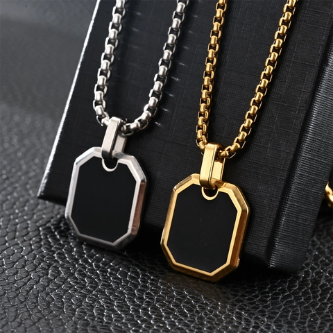 Heren Roestvrij Staal Geometrische Achtkant Hanger Ketting Minimalistisch Zwart Emaille Geometrische Schakelketting Sieraden Voor Dagelijks Gebruik