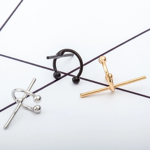 Minimalist Copper Geometric C-Shaped Ear Cuffs Horizontal Bar Cross Design Non-Pierced Ear Clips Fashion Jewelry For Women