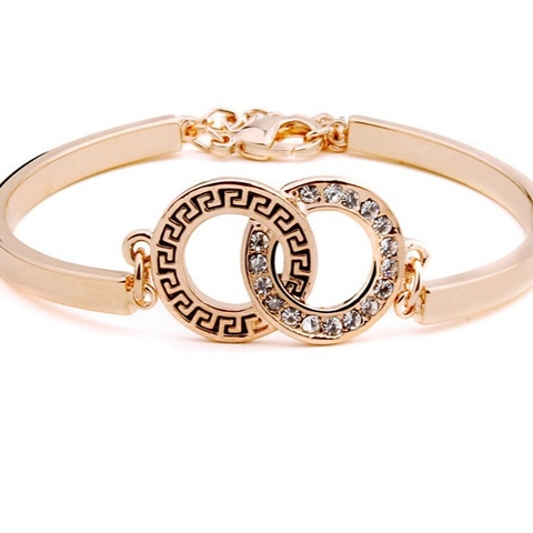 Vintage Legierung Strass Armreif Mit Griechischer Schlüssel Doppelring Design Gold Roségold Vergoldet Verstellbar Damen Schmuck