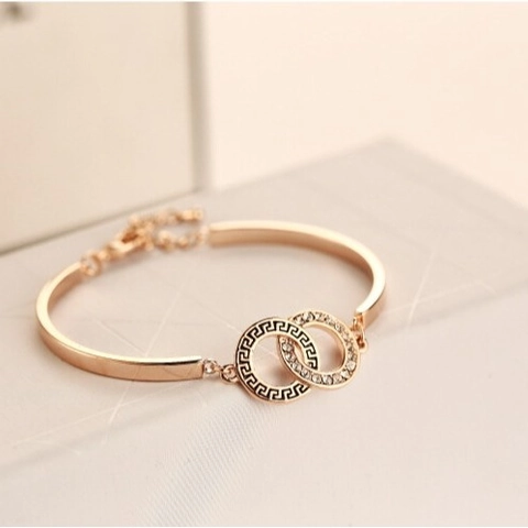 Vintage Legierung Strass Armreif Mit Griechischer Schlüssel Doppelring Design Gold Roségold Vergoldet Verstellbar Damen Schmuck