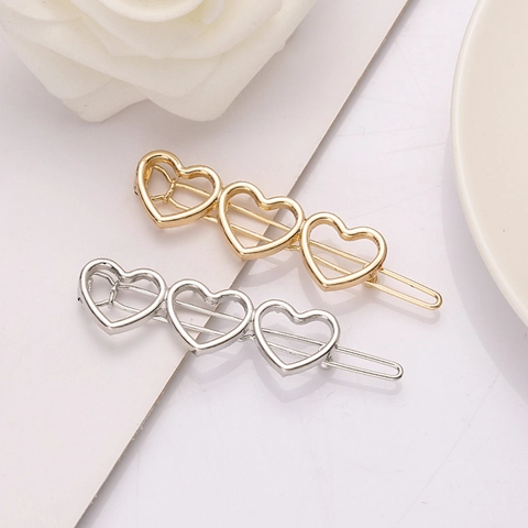 Fermaglio per Capelli in Lega a Cuore Svuotato Minimalista per Donna Oro Argento Galvanizzato Tre Cuori Collegati Forcina Geometrica