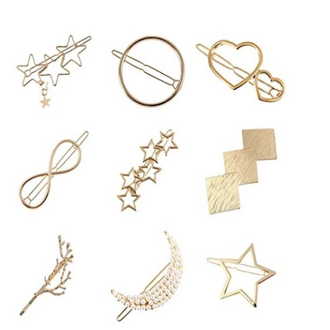 Damen Minimalistisches Legierung Gold Silber Haarspangen-Set Geometrische Stern Mond Herz Blatt Haarnadel Kopfschmuck