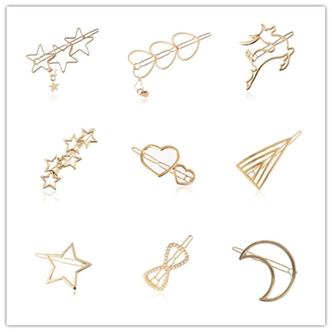 Damen Minimalistisches Legierung Gold Silber Haarspangen-Set Geometrische Stern Mond Herz Blatt Haarnadel Kopfschmuck