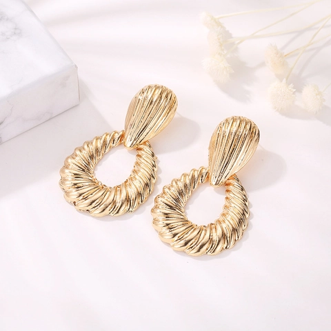 Vintage Legierung Muschel Wellen Tränenform Hängeohrringe Mit Edelstahl Ohrstecker Metall Gewinde Schmuck Für Damen Gold Silber