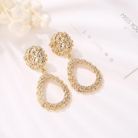 Fashion Alloy Hammered Texture Teardrop Dangle Earrings With Stainless Steel Earring Post Large Boho Drop Earrings For Women