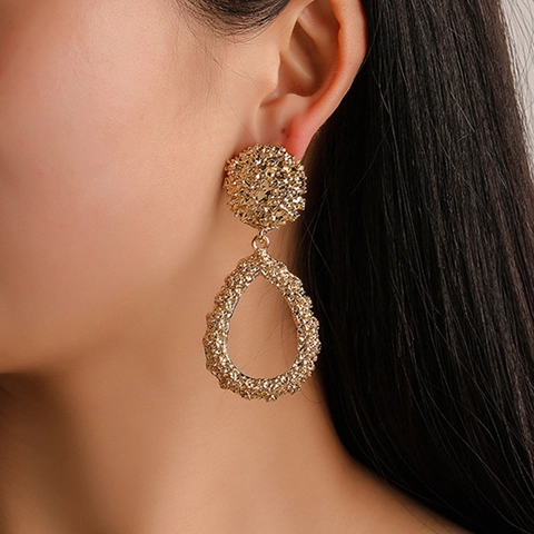 Fashion Alloy Hammered Texture Teardrop Dangle Earrings With Stainless Steel Earring Post Large Boho Drop Earrings For Women