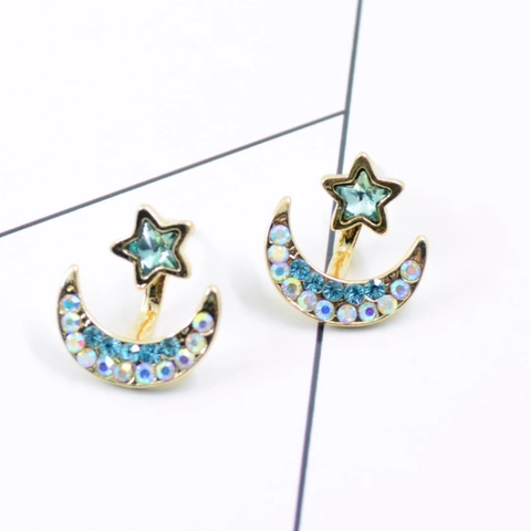 Vintage Asymmetrische Stern Und Mond Ohrstecker Für Damen Vergoldete Legierung Strass Schmuck Zubehör Mode Geschenk