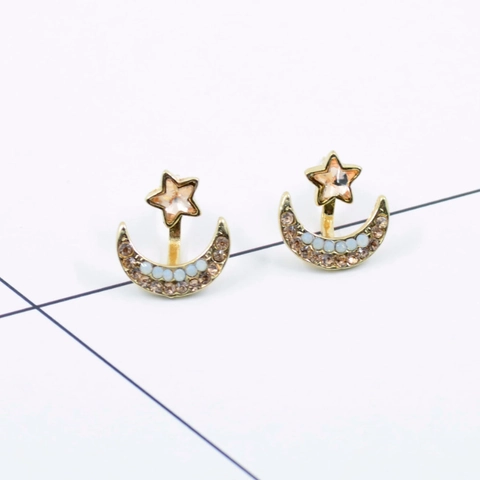 Vintage Asymmetrische Stern Und Mond Ohrstecker Für Damen Vergoldete Legierung Strass Schmuck Zubehör Mode Geschenk