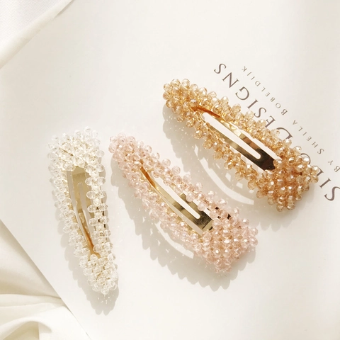 Pinzas para el Cabello de Aleación con Perlas Artificiales para Mujer Cuentas de Cristal de Colores Clips BB Dulces Accesorios