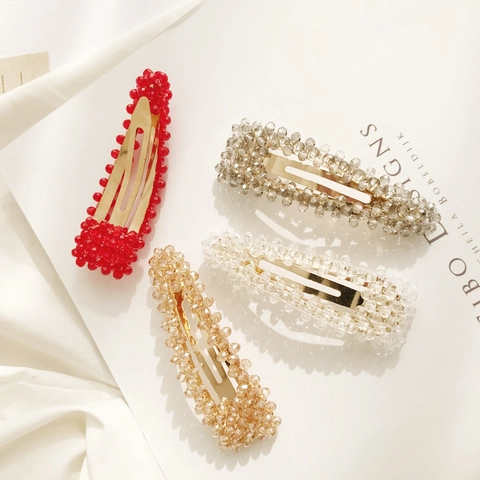 Pinzas para el Cabello de Aleación con Perlas Artificiales para Mujer Cuentas de Cristal de Colores Clips BB Dulces Accesorios