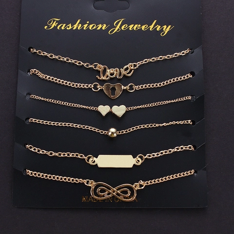 Goldfarbene Legierung Unendlichkeit Herz Liebe Armbänder Für Damen Mode Minimalistisch Boho Mehrlagige Fußkettchen Schmuck