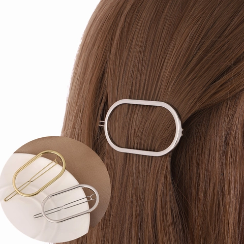 Minimalist Alloy Geometric Oval Hair Clip For Women Fashion Electroplated Gold Silver Polished Side Clip Trendy Hair Accessories