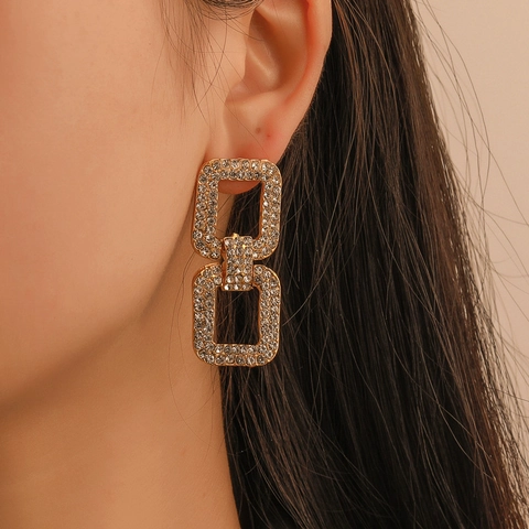Damen Koreanischer Stil Geometrisch Rechteckig Ohrhänger Legierung Pave Strass Mode Ohrringe Mit Ohrringpfosten