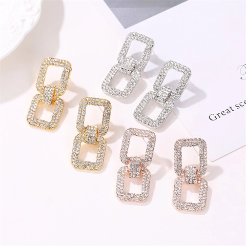 Damen Koreanischer Stil Geometrisch Rechteckig Ohrhänger Legierung Pave Strass Mode Ohrringe Mit Ohrringpfosten