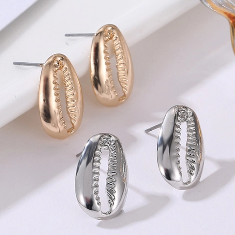 Alloy Shell Stud Earrings With Stainless Steel Earring Post Minimalist Conch Shaped Gold Silver Fashion Jewelry For Women Beach Daily Vacation