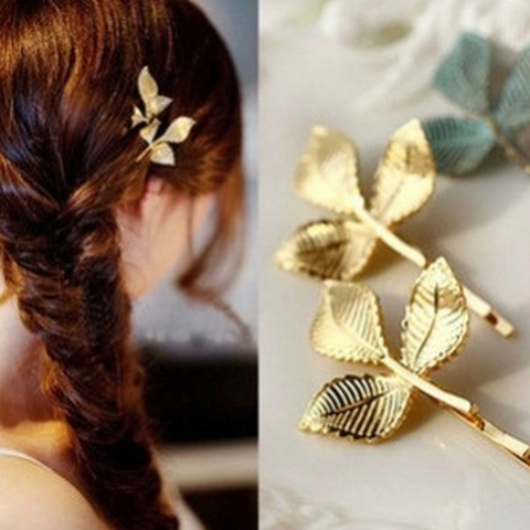 Fermaglio per Capelli in Lega Retrò Europeo con 3 Foglie Oro Galvanizzato Minimale Fermaglio Laterale Copricapo Botanico per Donna Matrimonio