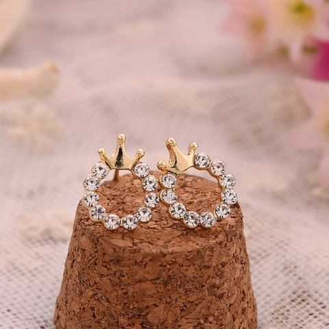 Mode Legering Strass Kroon Creolen Voor Vrouwen Koreaanse Stijl Vergulde Ronde Cirkel Oorknopjes Sieraden Cadeau