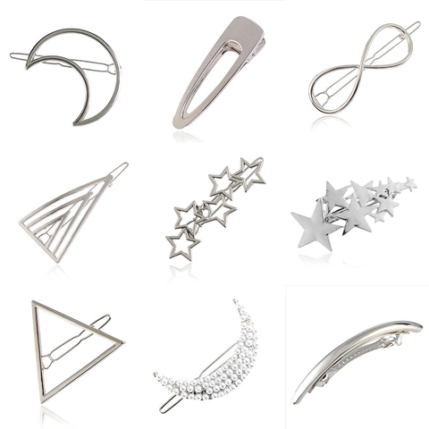 Collezione di Fermagli per Capelli in Lega Oro Argento Stile Coreano per Donna Moda Perla Artificiale Strass Geometrico Luna Stella Gioielli