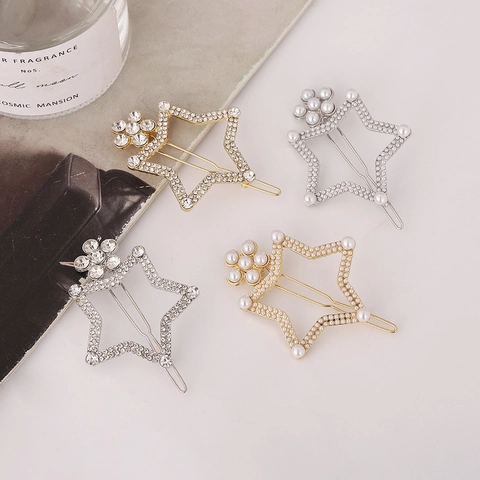Pinzas para el Cabello de Estrella Hueca de Estilo Coreano Aleación Perla Artificial Diamante de Imitación Flor para Mujer Accesorios
