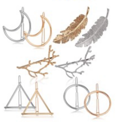 Set Fermagli Per Capelli Geometrici In Lega Vintage Da Donna Oro Argento Luna Foglia Triangolo Ramo Copricapo Decorativo