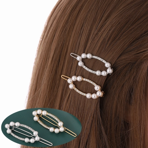 Elegante Legierung Künstliche Perle Strass Haarklammern Ovale Geometrische Hohle Haarnadel Für Damen Tägliche Bankett Party Haarschmuck