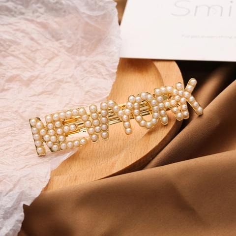 Fermaglio per Capelli in Lega Oro con Künstliche Perle Lettere New York per Donna Elegante Stile Coreano Forcine in Künstliche Perle Sintetiche