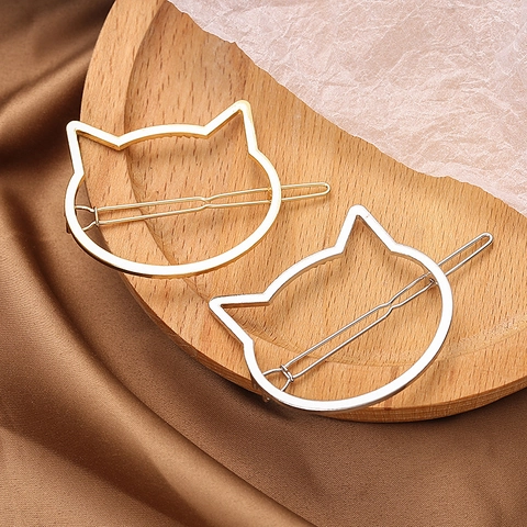 Electroplated Alloy Hollow Cat Head Hair Clip For Women Cute Animal Silhouette Minimalist Side Clip Hair Accessory