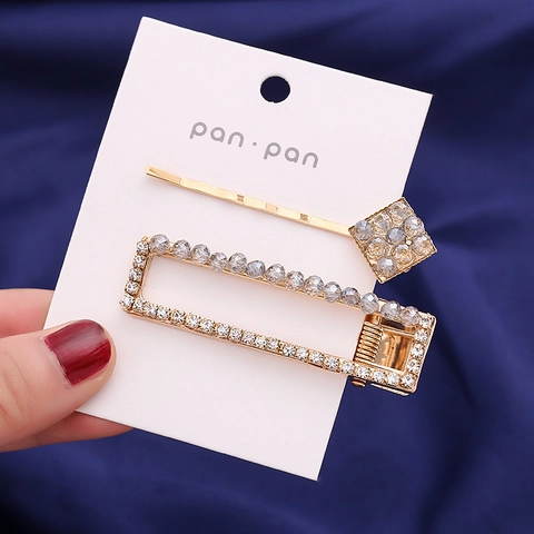 Fermaglio per Capelli in Strass a Rombo Geometrico Elegante Lega Perla Artificiale Clip a Becco d'Anatra Moda Donna Accessori Capelli