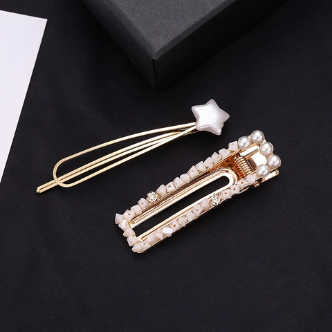 Ensemble de Pinces à Cheveux Étoile en Alliage Perle Artificielle Épingles à Cheveux Carrées Étoile Strass Vintage pour Femmes Accessoires de Cheveux de Style Coréen