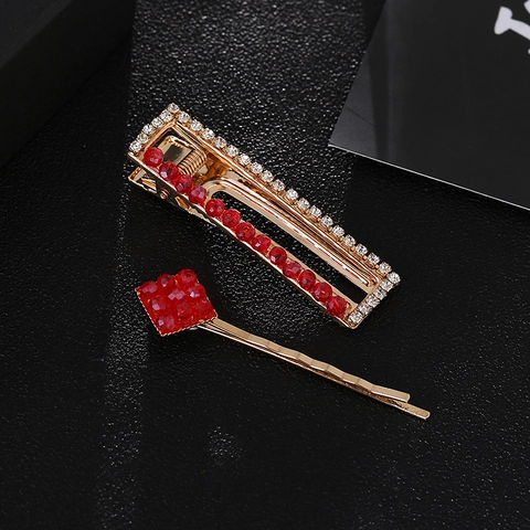 Fermaglio per Capelli in Strass a Rombo Geometrico Elegante Lega Perla Artificiale Clip a Becco d'Anatra Moda Donna Accessori Capelli
