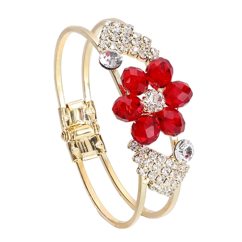 Western Fashion Rhinestone Bangle For Women Double Layer Flower Crystal Bracelet Alloy Jewelry Gift For Party Wedding Accessory