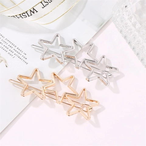Mollette per Capelli Laterali a Forma di Tripla Stella Vuota in Lega Galvanizzata Stile Coreano Trendy Pentagramma Geometrico per Donna Accessori Capelli