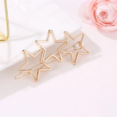 Mollette per Capelli Laterali a Forma di Tripla Stella Vuota in Lega Galvanizzata Stile Coreano Trendy Pentagramma Geometrico per Donna Accessori Capelli