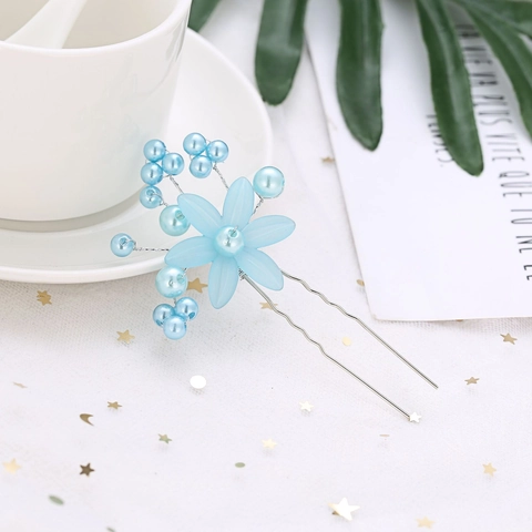 Handmade Bridal Artificial Pearl Flower U-Shaped Hair Fork Alloy Rhinestone Rose Hairpin For Women Wedding Party Jewelry Accessories