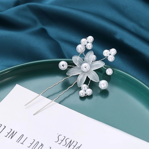 Handmade Bridal Artificial Pearl Flower U-Shaped Hair Fork Alloy Rhinestone Rose Hairpin For Women Wedding Party Jewelry Accessories
