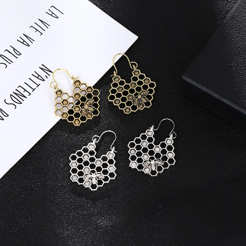 Boheems Vintage Holle Honingraat Bij Haak Oorbellen Legering Antiek Goud Zilver Geometrische Dier Hanger Oorbellen Voor Vrouwen Sieraden Cadeau