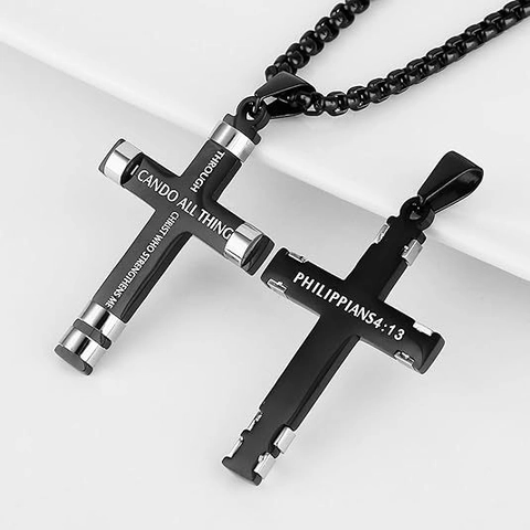 Collar con Colgante de Cruz de Versículo Bíblico de Acero Inoxidable Hip Hop Gótico para Hombres Mujeres Joyería Religiosa Cristiana