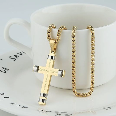 Collar con Colgante de Cruz de Versículo Bíblico de Acero Inoxidable Hip Hop Gótico para Hombres Mujeres Joyería Religiosa Cristiana