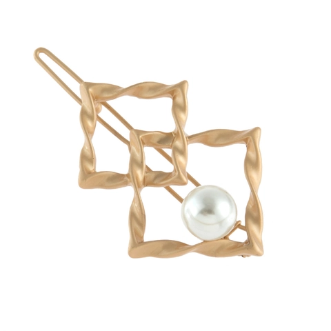 Elegant Geometric Twisted Square Metal Hair Clip With Artificial Pearl Alloy Gold Silver Plated Hairpin For Women Fashion Jewelry