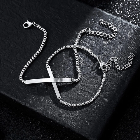 Titanium Stalen ID-Armband Voor Heren Dames Koppel Box Ketting Gepolijst Graveerbaar Verstelbaar Zilveren Sieraden