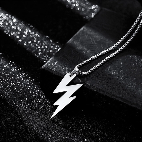 Edelstahl Blitz Anhänger Halskette Minimalistische Hip Hop Streetwear Schmuck Silber Box Kette Für Herren Damen Punk Stil