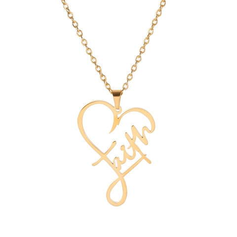 Collana Con Ciondolo a Cuore Faith In Acciaio Inossidabile Per Donna Uomo Design Cuore Traforato Gioielli Per Uso Quotidiano
