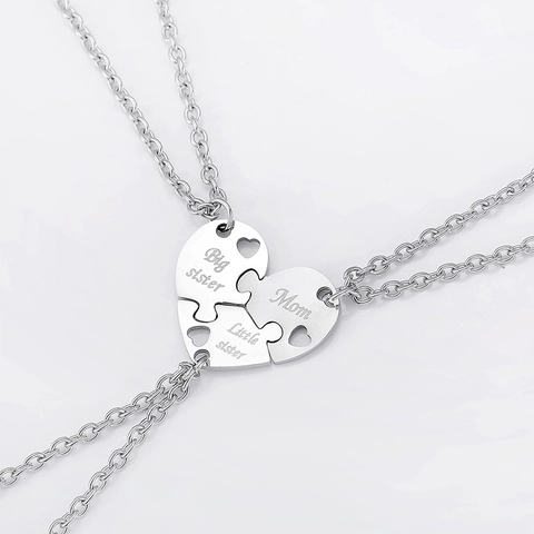 Stainless Steel Puzzle Heart Pendant Necklace For Mother Daughter Big Little Sister Personalized Family Jewelry Gift